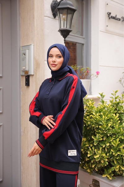 Wovi Moda Γυναικείο Σετ Φούτερ Hijab Σετ διπλό Πέτο με φερμουάρ