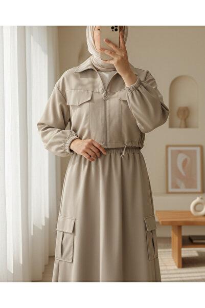 Modamorfo Bonding Suit with Elastic Waist Skirt - Beige