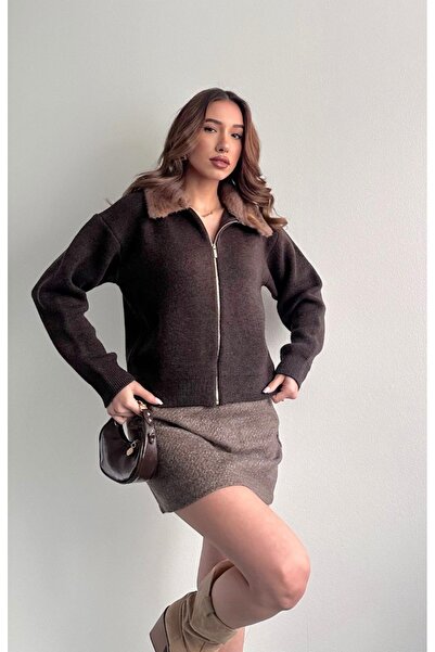 fujya Collared Plush Collar Knitwear Cardigan