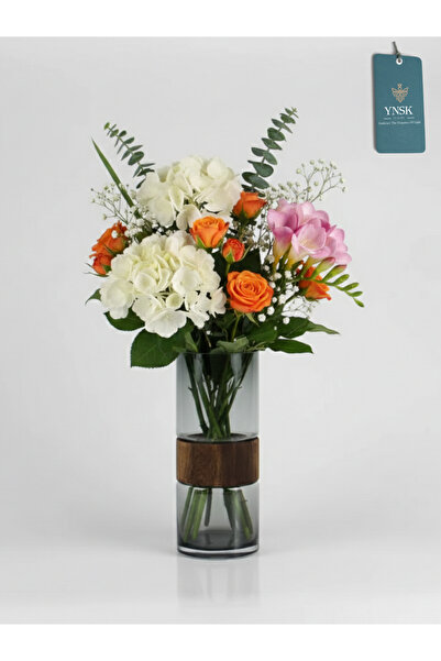 YNSK Luxury | Paulownia | Wooden Glass Decor Desktop Glass Vase - Small Size 25 cm