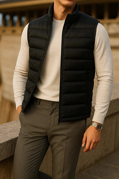 comstar Men's Winter Comfort Sleeveless Lined Black Puffer Vest