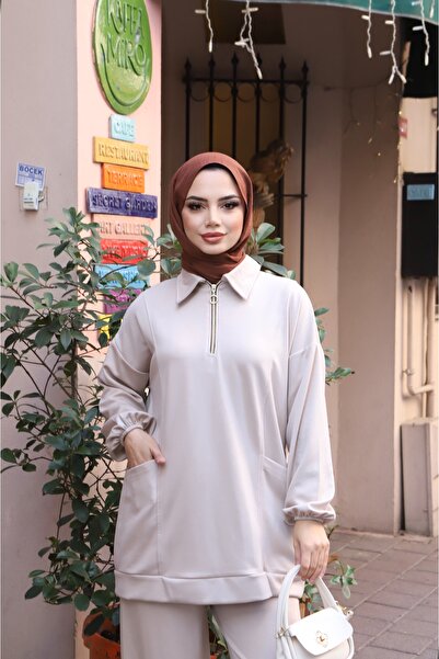 NİSUM MODA Modal Suit with Half Zipper Pocket