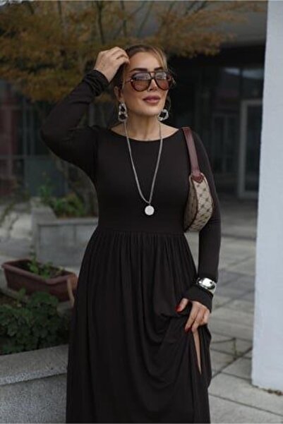 JANES Γυναικείο φόρεμα με λαιμόκοψη και λεπτομέρεια με σχισμή στο πίσω μέρος, μάξι μήκους