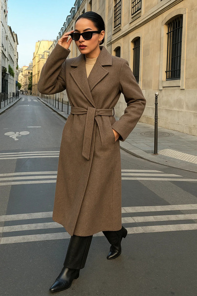 comstar Women's Trend Basic Long Double-Breasted Mink Cashmere Coat