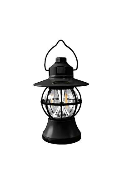 DAMUR Lampă de camping retro portabilă, Felinar Vintage LED ABS, Acumulator i...