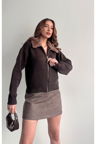 fujya Collared Plush Collar Knitwear Cardigan