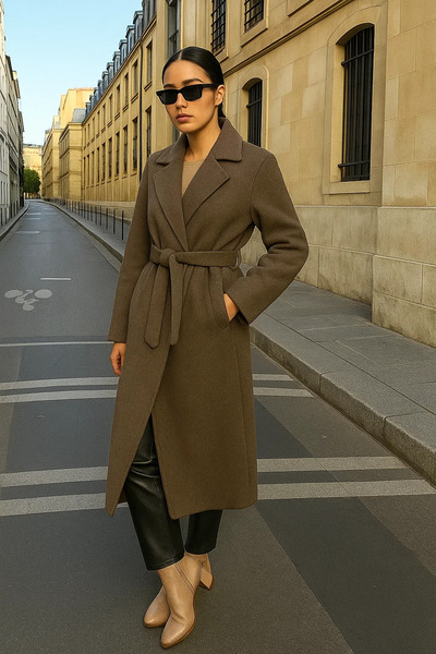 comstar Women's Trend Basic Long Double-Breasted Mink Cashmere Coat