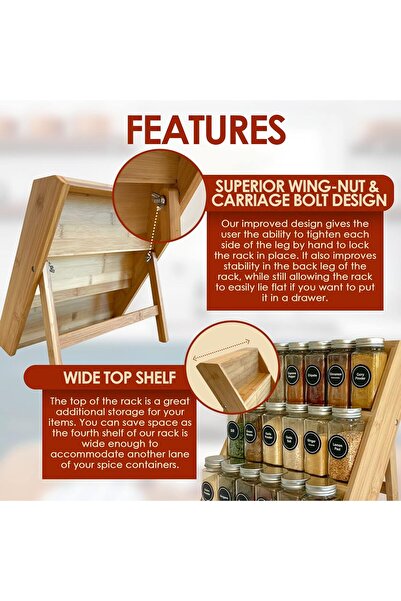 genernic Bamboo 3-Tier Spice Rack Organizer - Free-standing Wooden Shelf for Drawers & Tabletop, Yellow