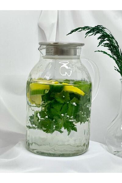 aden glass Vakumlu Çelik Kapaklı Sızdırmaz Sürahi Detox Sürahisi Brosilikat C...