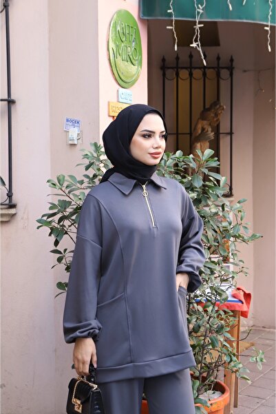 NİSUM MODA Modal Suit with Half Zipper Pocket