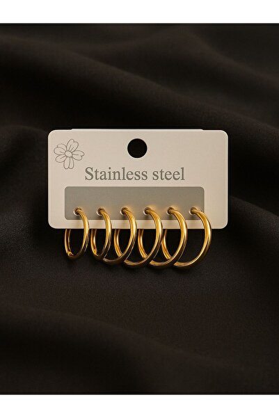 Lovely 3 Çift Altın Renk Halka Küpe Seti