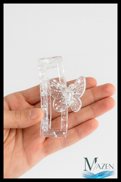 MAZEN Butterfly Detailed Latch Buckle |   7 cm |   Women's Hair Accessory |   Stained Design