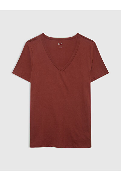 GAP Kadın Kırmızı V Yaka T-Shirt