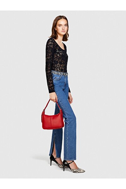 Sisley Slim Fit High Waist Leg Slit Denim Pants Women's Black T-Shirt - 323A4Qwrle02S