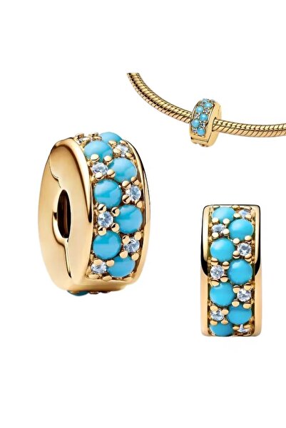 Hector&Co. Jewellery Gümüş Gold Renk Su Mavisi Klips Charm