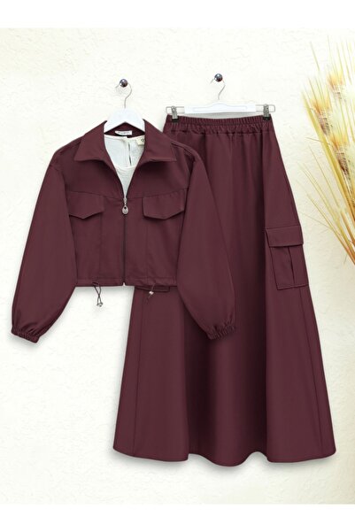 Modamorfo Bonding Suit with Elastic Waist Skirt - Burgundy