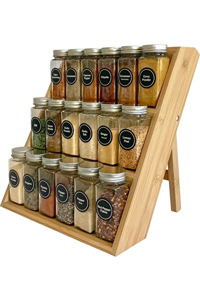 genernic Bamboo 3-Tier Spice Rack Organizer - Free-standing Wooden Shelf for Drawers & Tabletop, Yellow