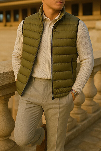 comstar Men's Winter Comfort Sleeveless Lined Khaki Puffer Vest