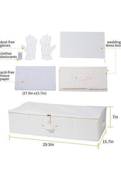 Yakucho Wedding Dress Storage Box - Preservation Box with 20 Acid-Free Tissue Papers, Beige