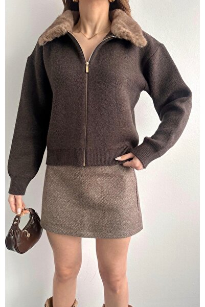 fujya Collared Plush Collar Knitwear Cardigan