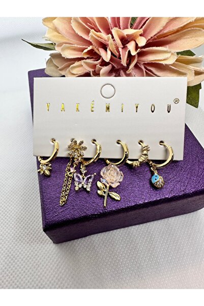 Yakemiyou Ladybug Rose Butterfly 6-Piece Steel Earring Set