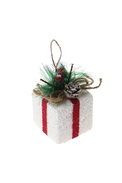 SHOPIENS Decorațiune de Crăciun, în formă de cadou, alb + roșu + verde, 6 cm,...