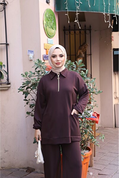 NİSUM MODA Modal Suit with Half Zipper Pocket