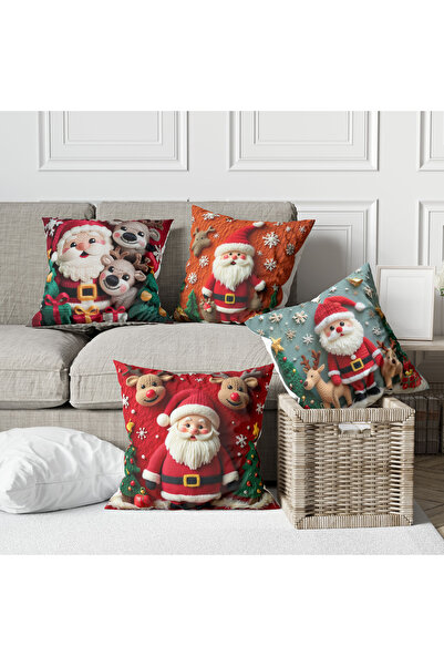 Alkan Homes مجموعة من مطبوع أغطية وسائد رقمية بنمط سانتا كلوز والغزلان