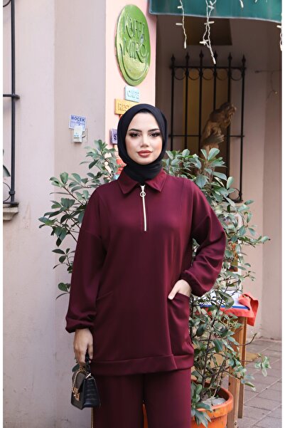 NİSUM MODA Modal Suit with Half Zipper Pocket