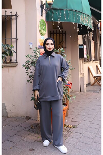 NİSUM MODA Modal Suit with Half Zipper Pocket
