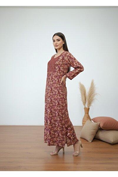 Maison Emarat Floral printed jalabiya in warm earthy tones