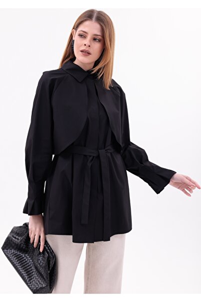Dagü Design Kadın tesettür trenç siyah poplin tunik