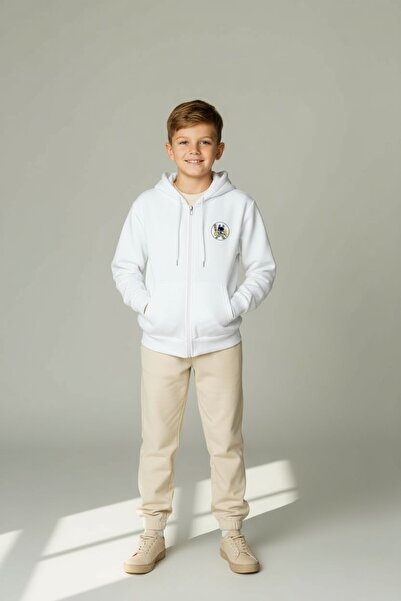 Batman Erkek Çocuk Logolu Kapüşonlu Beyaz Sweatshirt