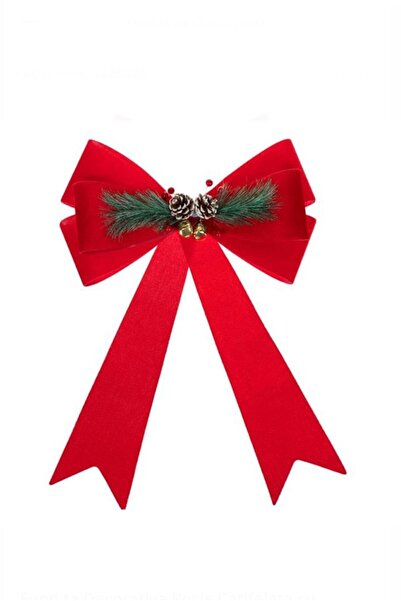 Craciun Red Velvet Decorative Bow with Bells & Christmas Berries 61 cm