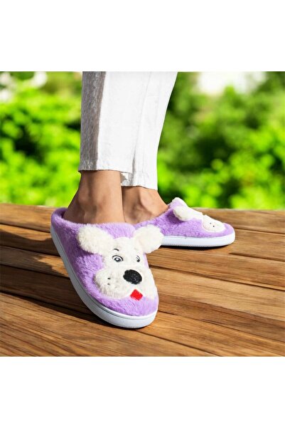 Lion Women's Plush House Slippers with Puppy Figure