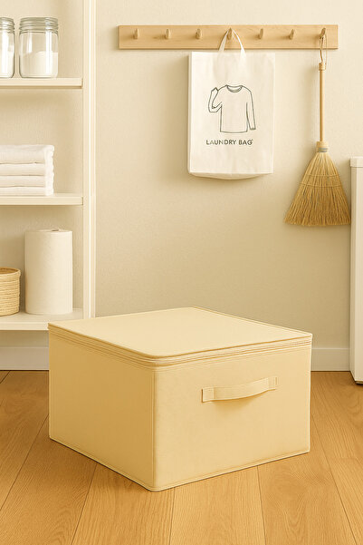 HomyJRs Organizer with Support Large Size Cream Color – Foldable Storage and Organization Box with Zipper