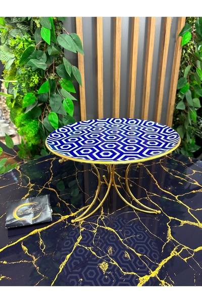 ARS HOME DEKOR Glass Decorative Display Stand with Line Detail Metal Gold Legs, Stand, Kura Piped K