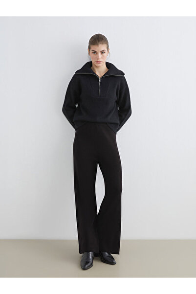 LC Waikiki Black wide leg women's knit pants with elastic waist from plus-store