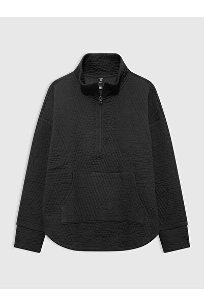 GAP Kadın Siyah GapFit Quilted Jacquard Pullover Spor Üst