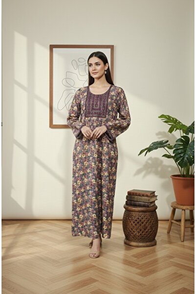 Maison Emarat جلابية مطبوع بنقشة زهور بألوان ترابية دافئة