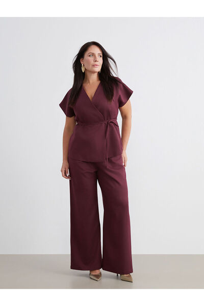 LC Waikiki Burgundy Plus Size Loose Fit Women's Pleated Pants