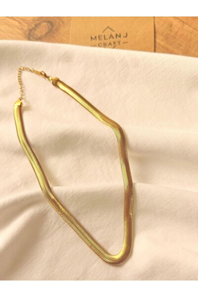 Melanj Craft Thick Flat Italian Chain Steel Necklace - Gold