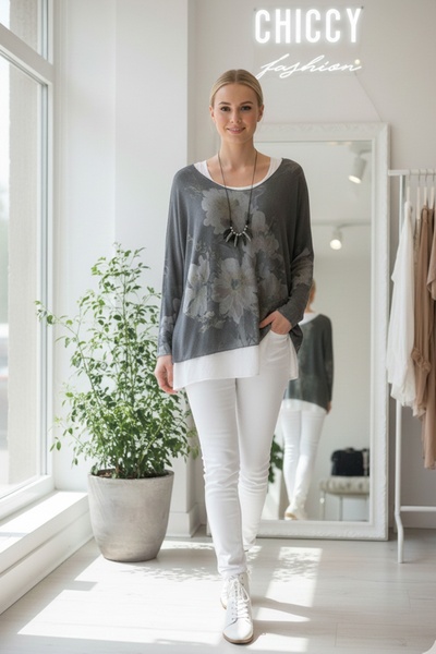 Chiccy Italian Khaki Pool Collar Long Sleeve Patterned Thin Two-Piece Set Inside Sleeveless Combed Knitwear Blouse 70 60