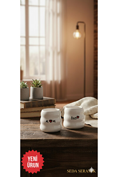 seda seramik Handmade Espresso 2-Person Mom & Dad Double Coffee Cups 200 Ml.