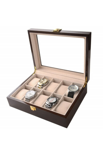 PUFO Elegant wooden box for storing and organizing 10 watches, Premium model, dark brown