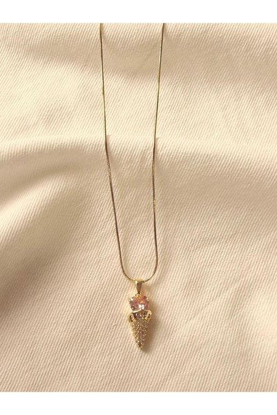 Melanj Craft Pink Heart Ice Cream Steel Necklace - Gold