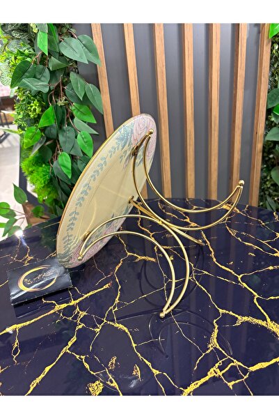 ARS HOME DEKOR Glass Design Metal Leg Presentation Plate, Moon-Shaped Metal Leg and Decorative Glass Rose Pattern on Top