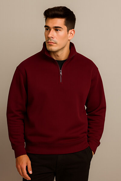 DEEPSENCE Men's Thick 3 Thread D Mock Neck Half Zipper Winter Sweatshirt with Fleece Inside