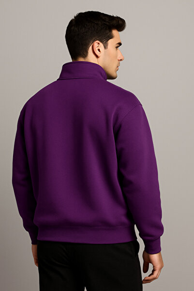 DEEPSENCE Ανδρικό χειμερινό φούτερ με μισό φερμουάρ, χοντρό 3-κλωνο D ψηλός λαιμός με φλις εσωτερικά