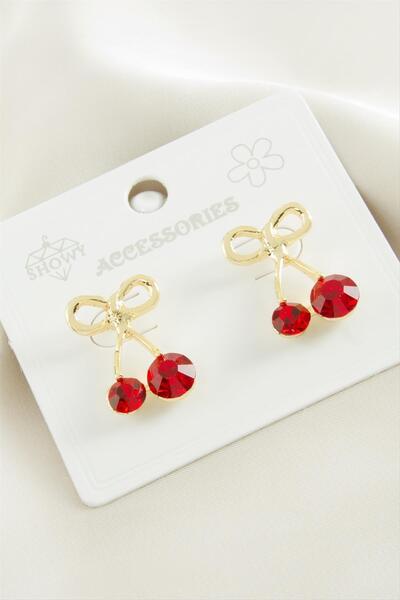 Genel Markalar AhEs Shopping Kiraz Taşlı Metal Küpe